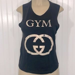 Alexia Clark Gym Tank Gucci-Like Logo Black Fitted Medium Like New